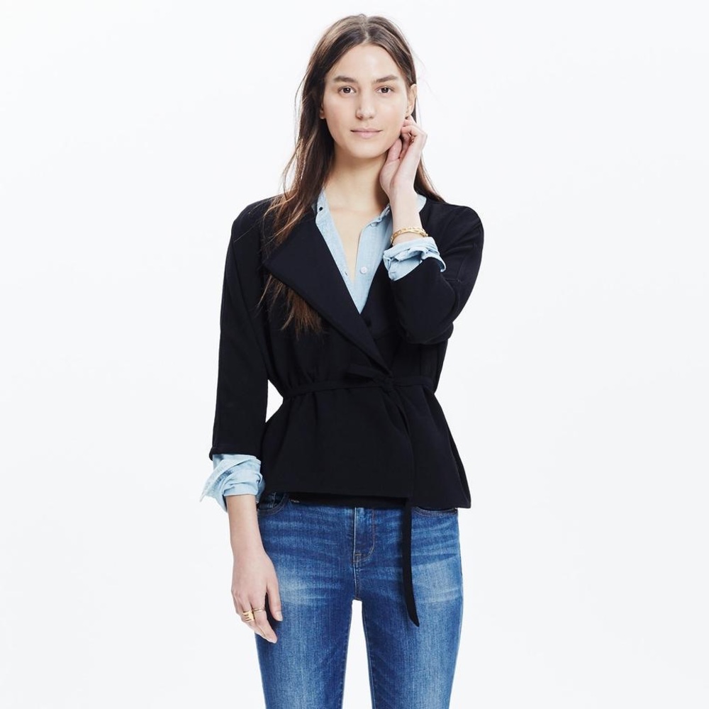 Madewell Black Crepe Kimono Wrapped Blazer